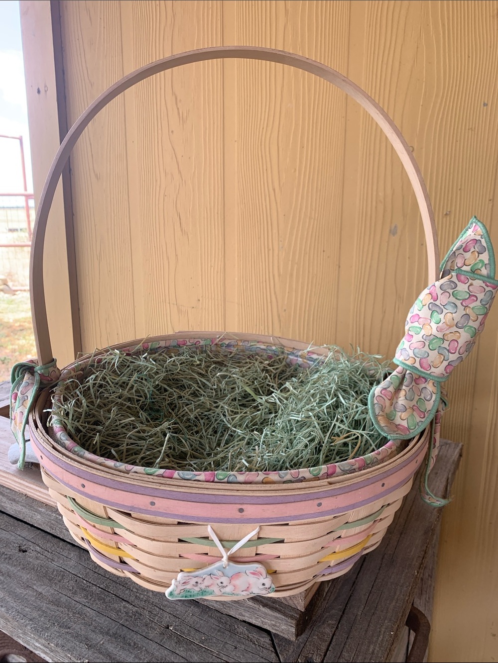 Longaberger Easter Pastel Pink Woven Easter Basket with Fabric Bows